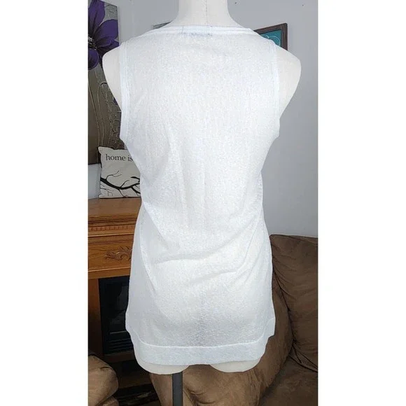 Pool Brand Womens Semi Sheer Ivory Tank Top with Brass Style Stud Accents Size M - Picture 2 of 5